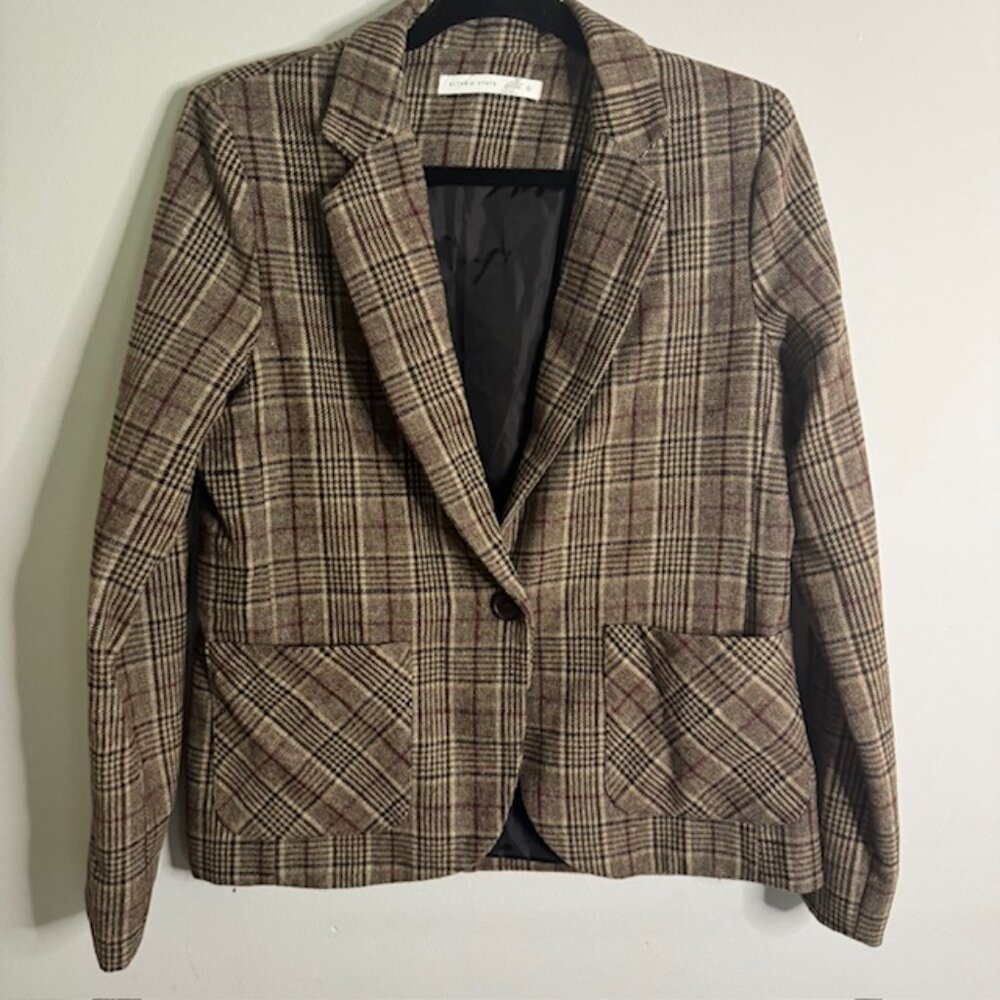 Altar'd State Wool Brown Plaid Blazer Size Small